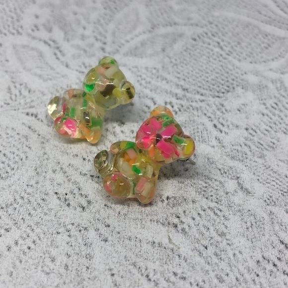 Lucite gummy bears earrings fun statement - Picture 4 of 7